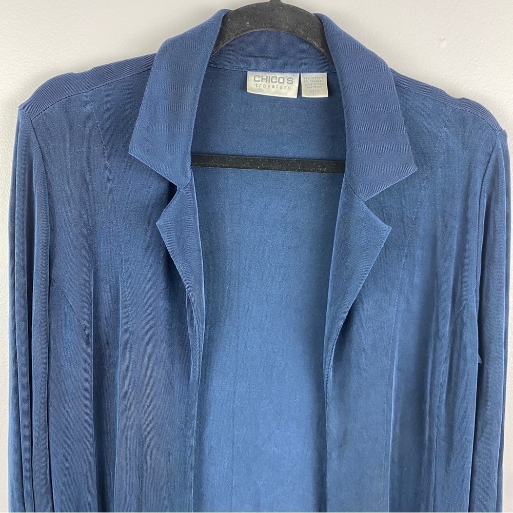 ✨3/$21✨ Chico’s Travelers Open Front Travel Jacket Cardigan Blue Size 0 (Small) - Picture 3 of 11